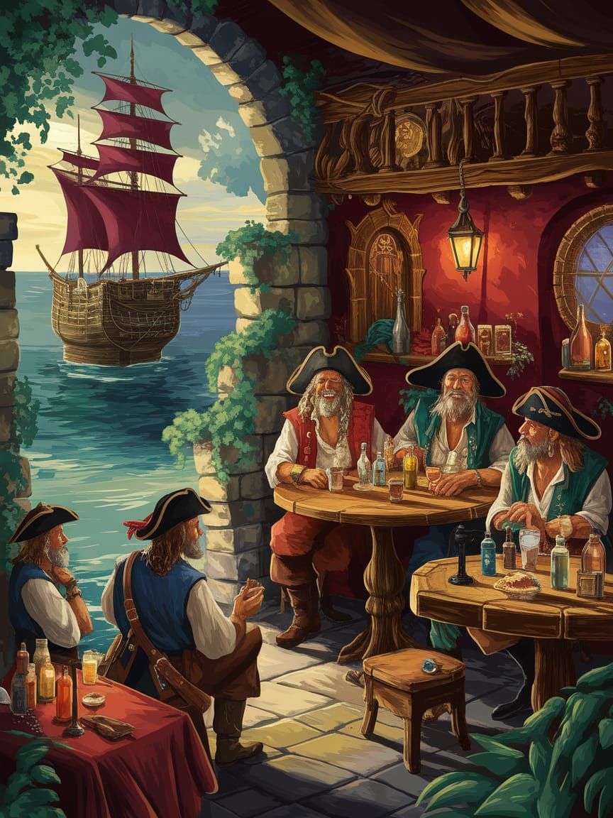 Pirate Tavern Scene: Digital Art with Fantastical Elements