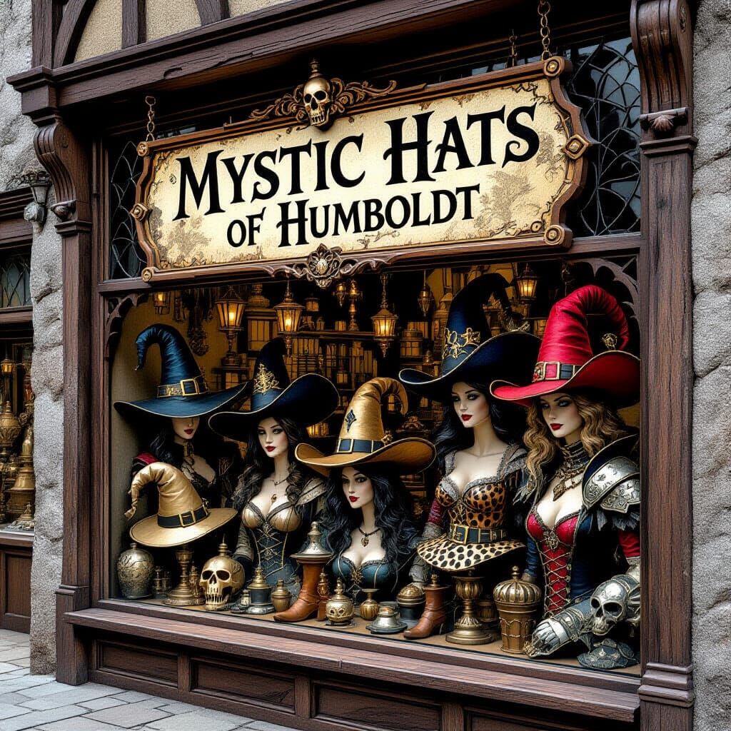 Mystic Hats Shoppe Window: Fantasy Medieval Style