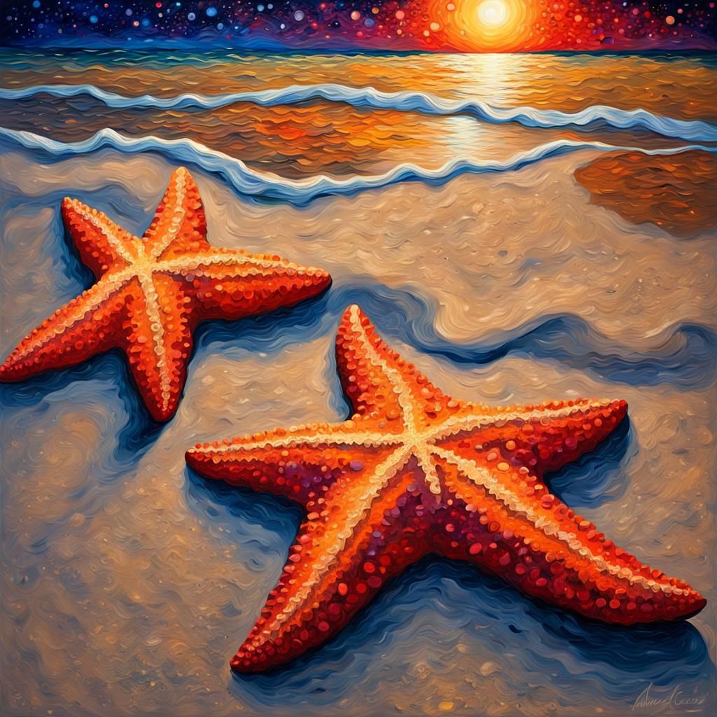 Starfish at Night: Impasto Oil Painting