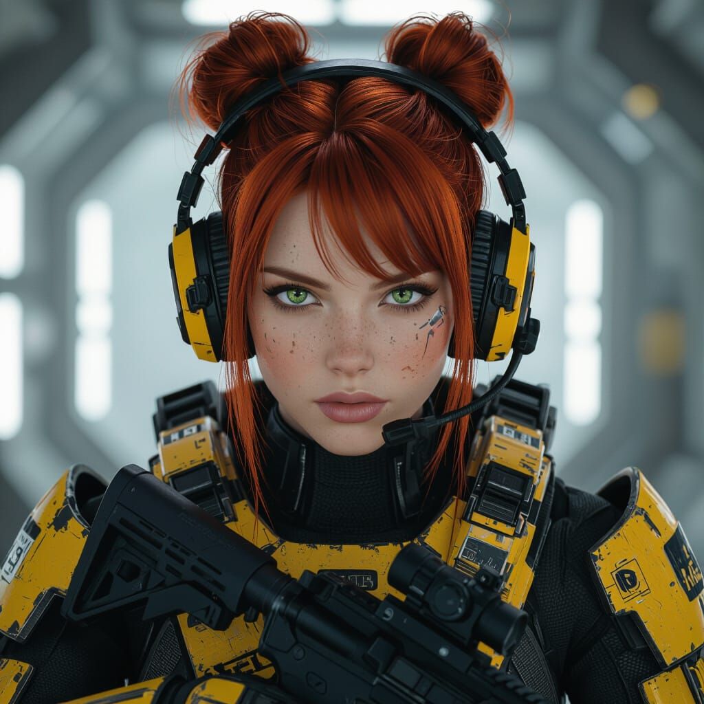 Futuristic Woman in Tactical Armor with Assault Rifle