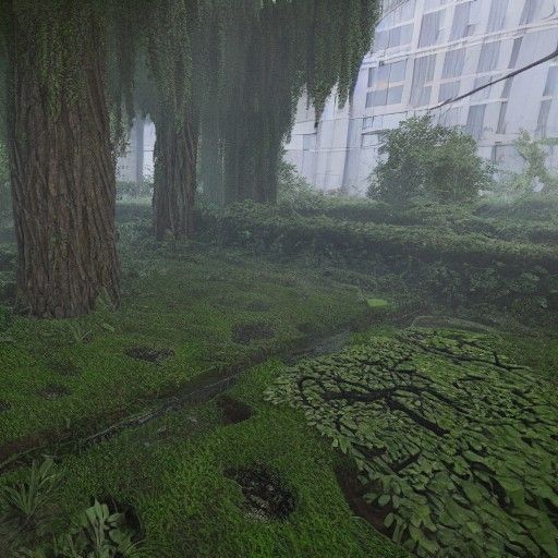 Lush Overgrown Cityscape with 3D Rendering