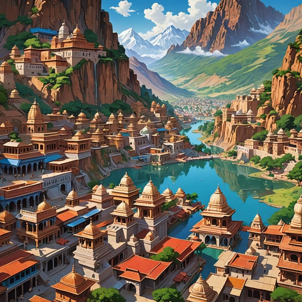 Majestic Temple-City in a Serene Valley