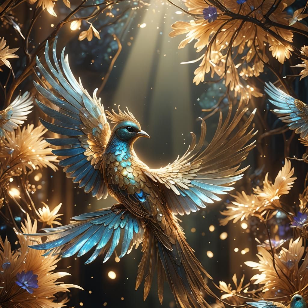 Glowing Bird in Dazzling Art Nouveau Style