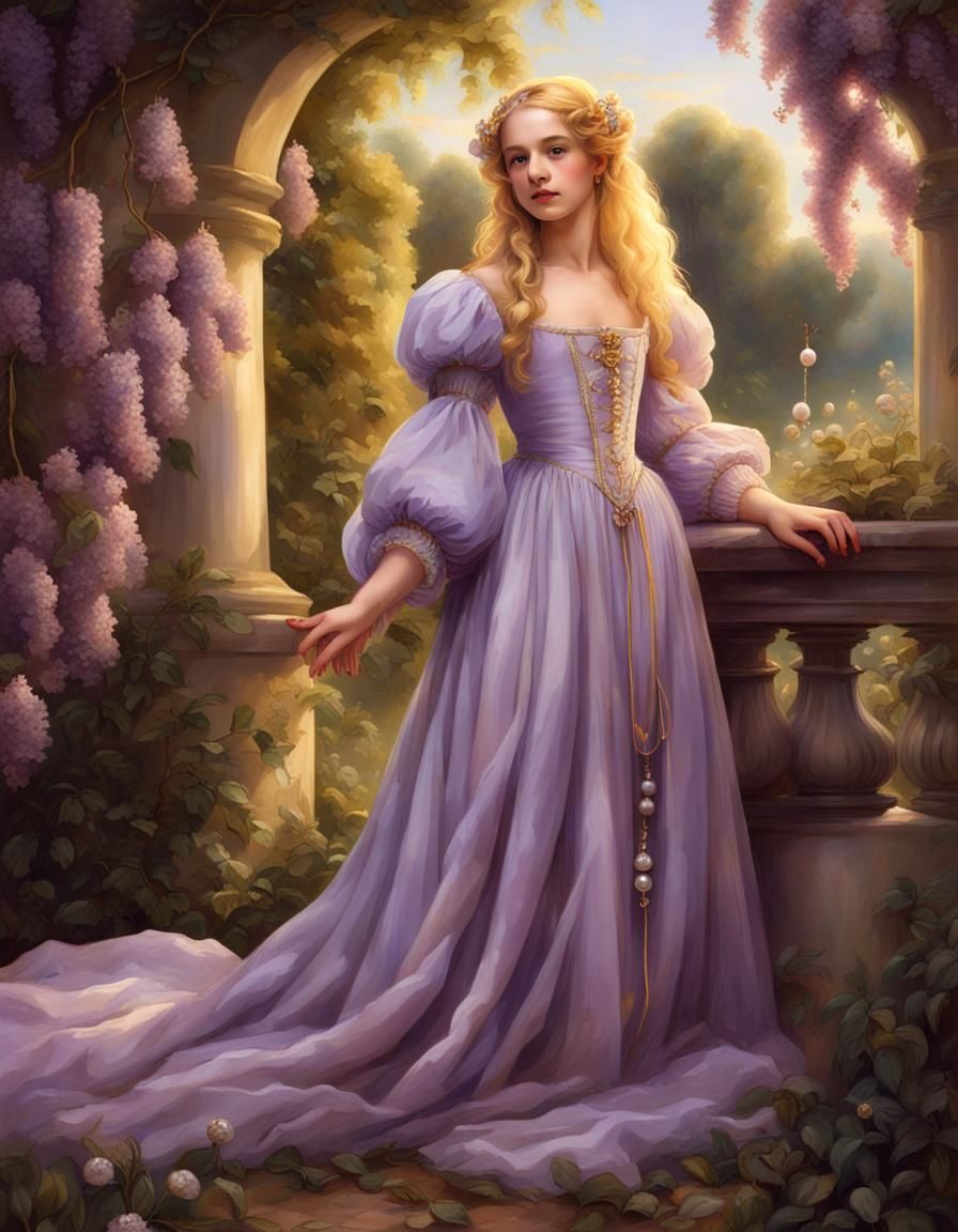 Renaissance Girl in Purple Gown Portrait