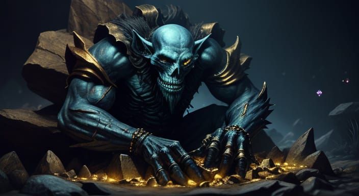 Greedy Cave Troll in Dark Fantasy Cavern