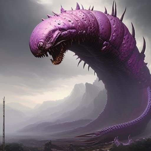 Giant Purple Worm Emerges from Ground