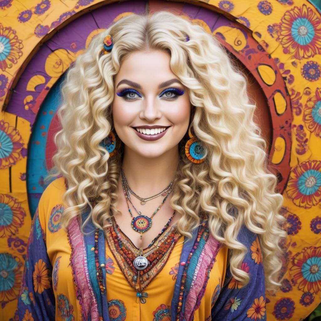 Attractive Curvy Blonde in 60s Hippie Style