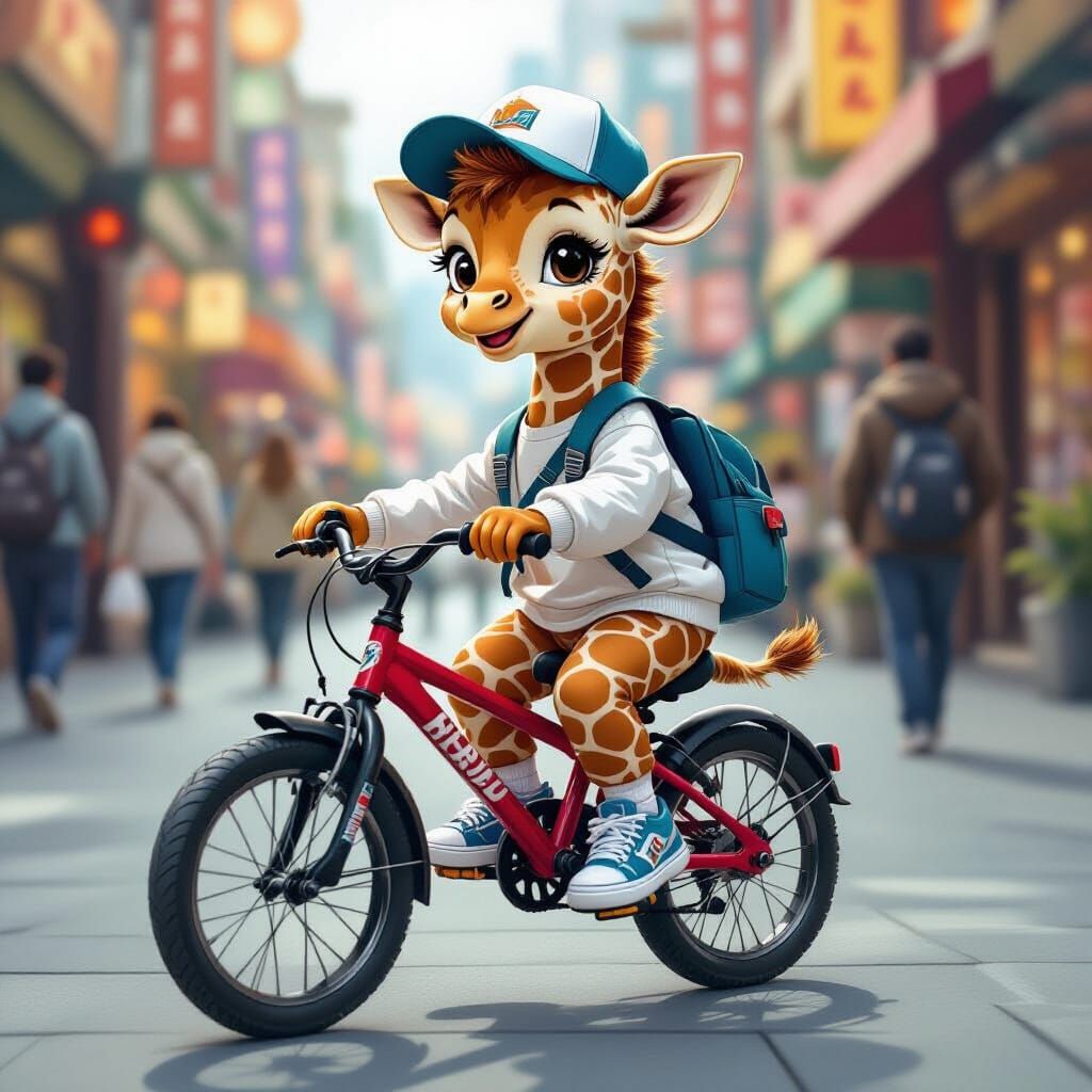 And the giraffe has a bicycle