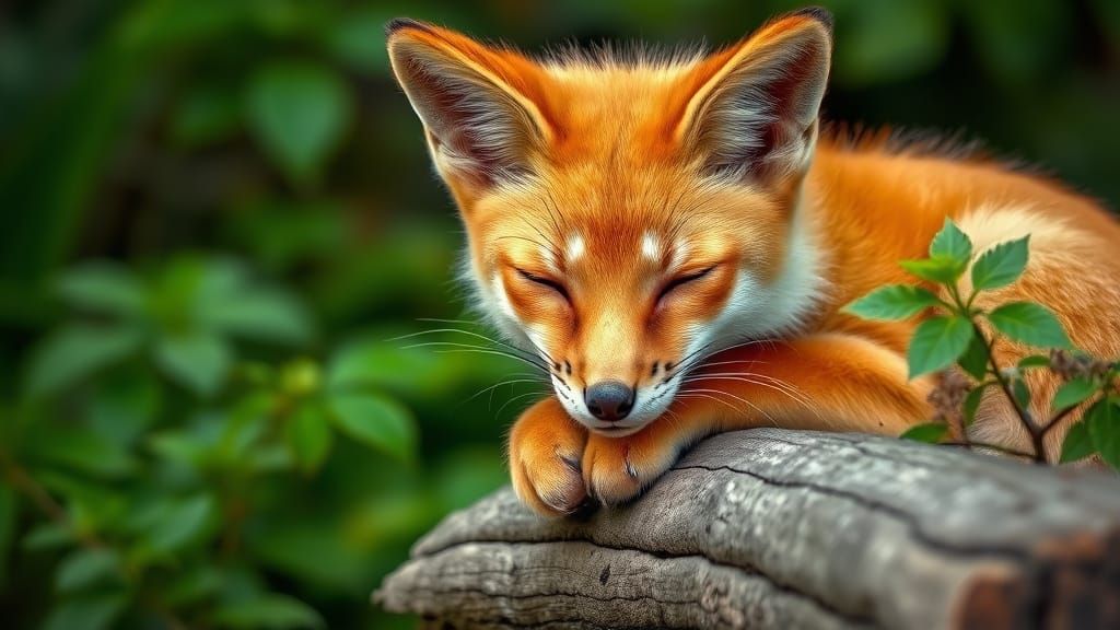 Resting Vixen in Lush Forest: Photorealistic Style