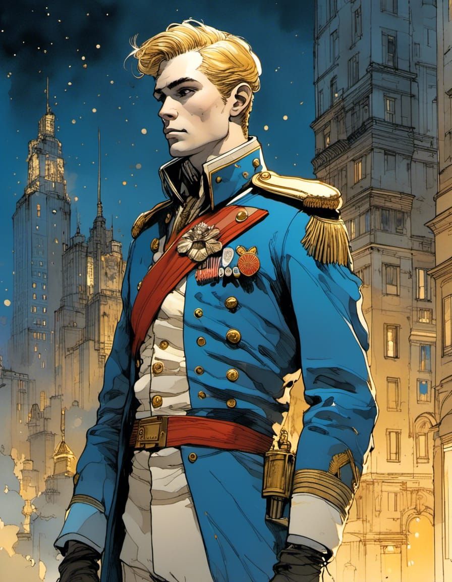 Futuristic Military Officer in Moebius Line Art