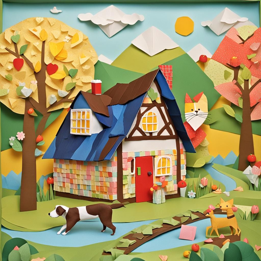 Dog and Cat Bake Cake: Origami Papercraft