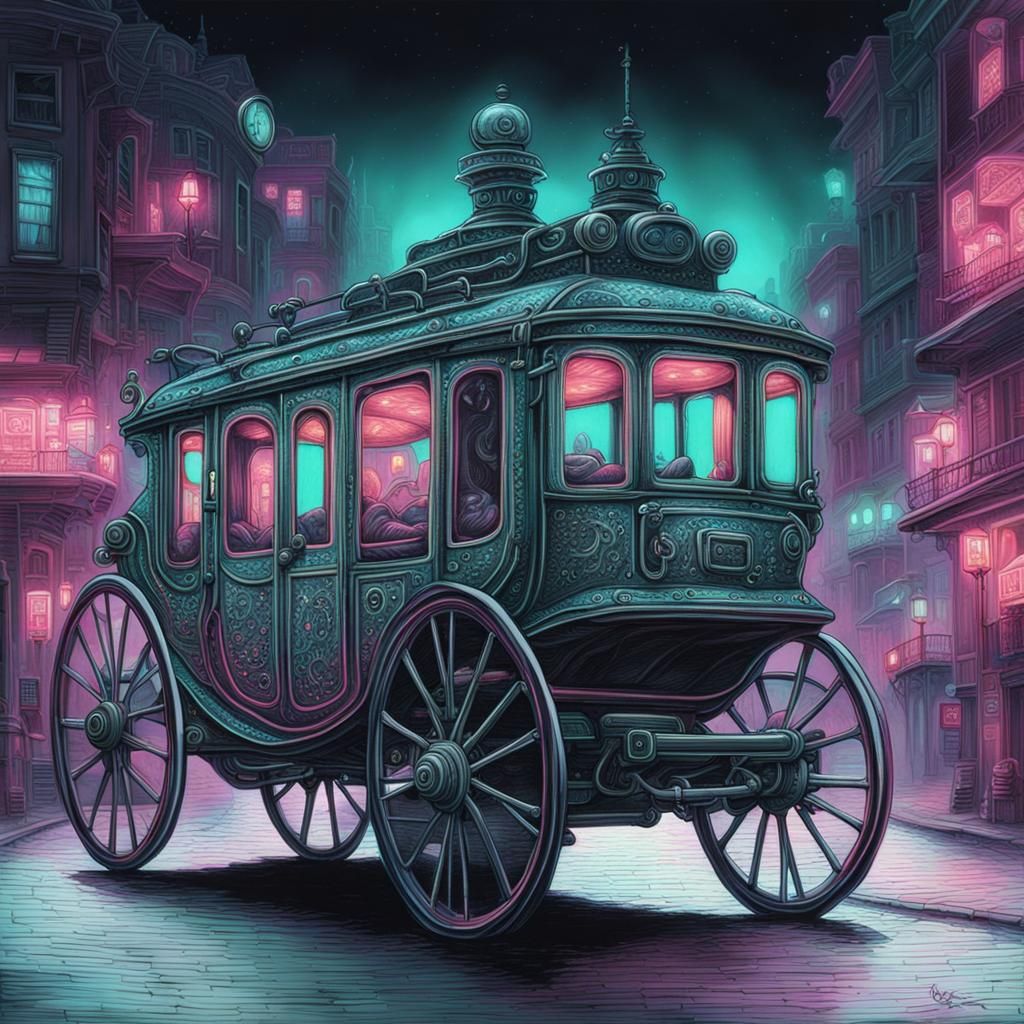 Surreal Biopunk Carriage with Neon Details