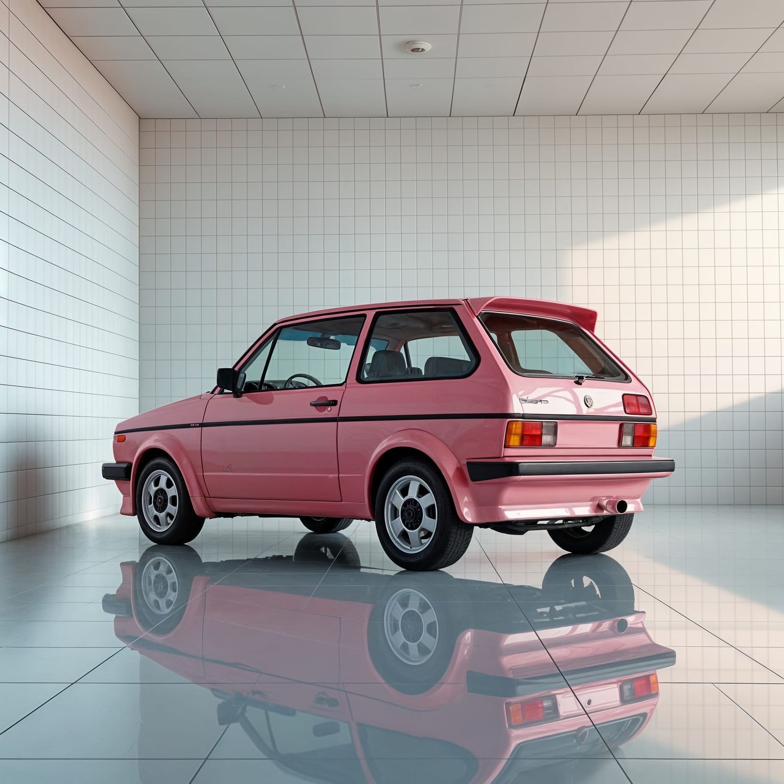 Ethereal Pink Sports Car in a Brilliant White Room