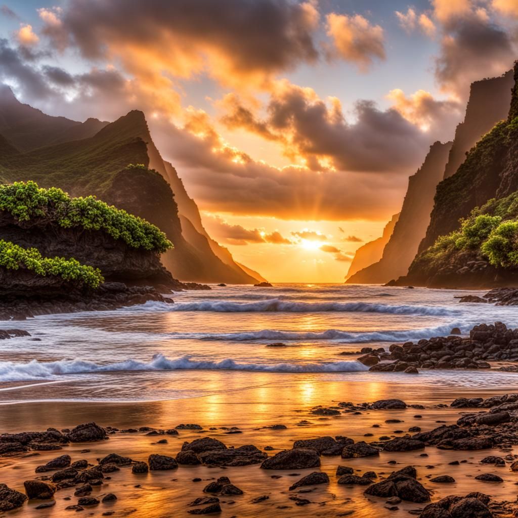 Stunning Autumn Sunrise Over Hawaii: Hyperrealistic Detail