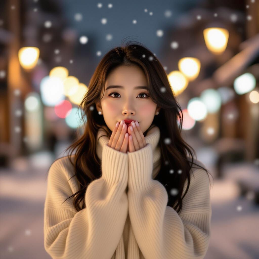 Cinematic Portrait of Korean Woman on Winter Night