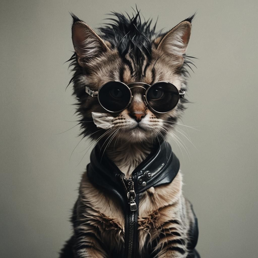 Badass Cat with Futuristic Sunglasses, Hyperreal Photo