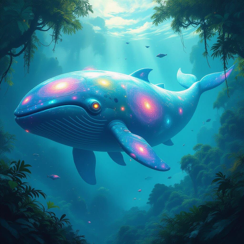 Ancient Space Whale Drifting Through Alien Jungle