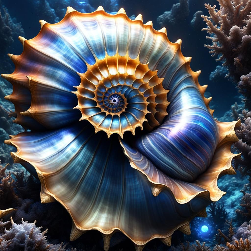 Opalescent Shell with Crab: Dark Fantasy Art