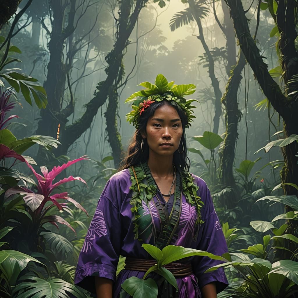 Hawaiian Kahuna in Tropical Rainforest: Fantasy Art