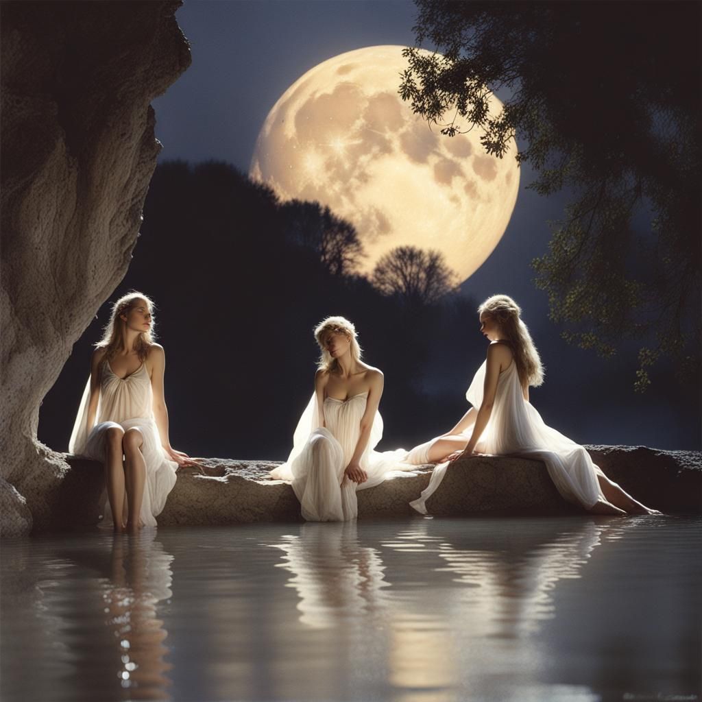 Mystical Moonlit Bathing Scene in David Hamilton Style