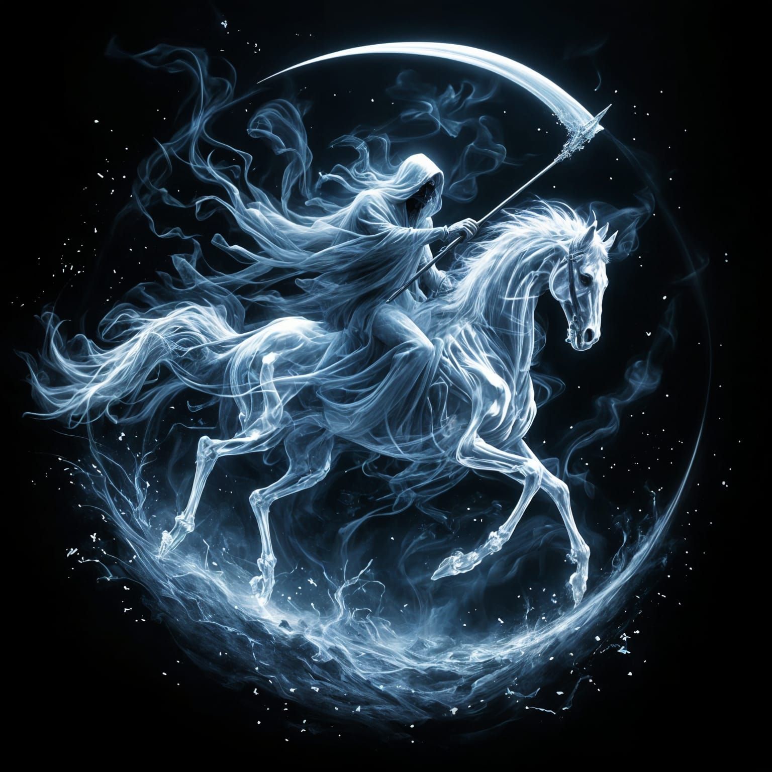 Ethereal Grim Reaper on Skeletal Horse in Smoke