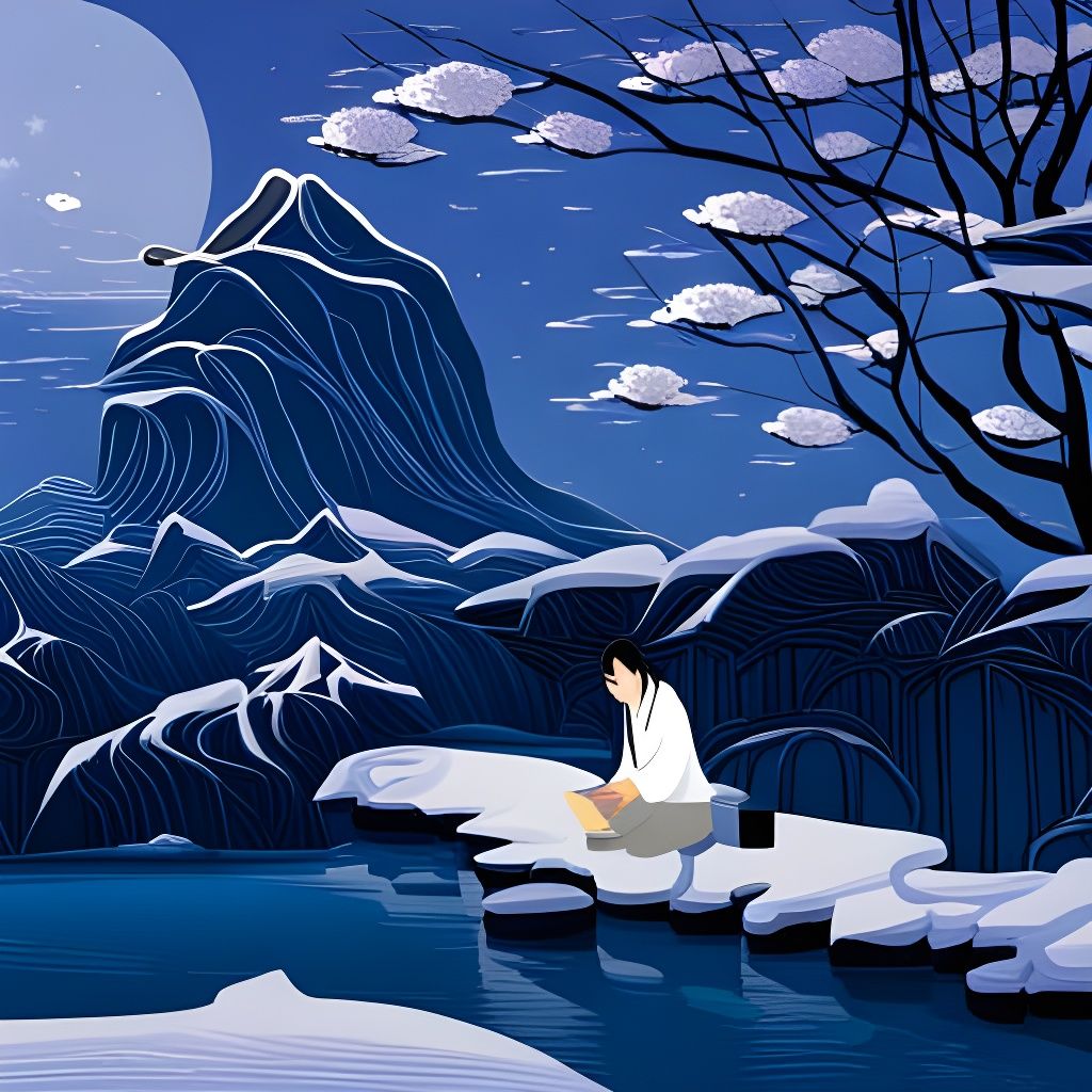 Japanese Poet Writing Haiku in Ancient Landscape