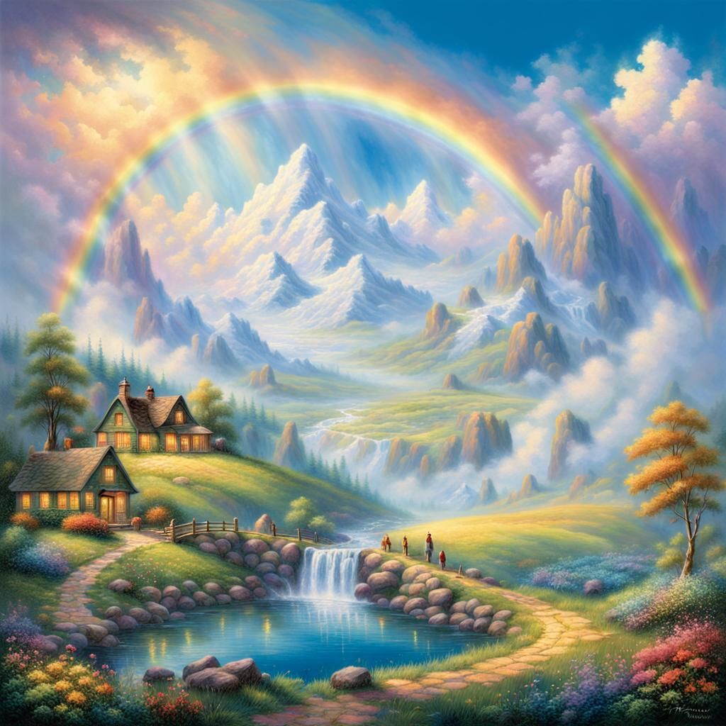 Dreamlike Rainbow World Meets Rural Landscape