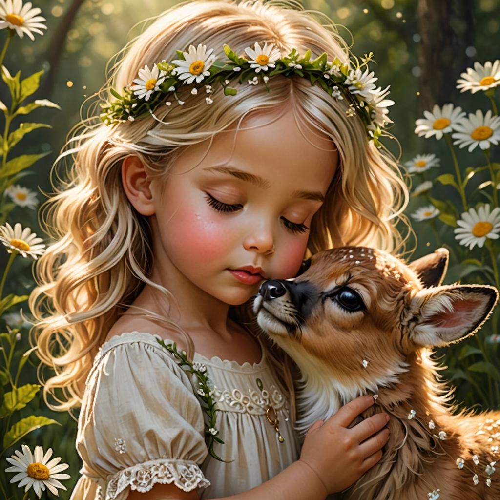 Girl and Fawn: A Magical Forest Friendship
