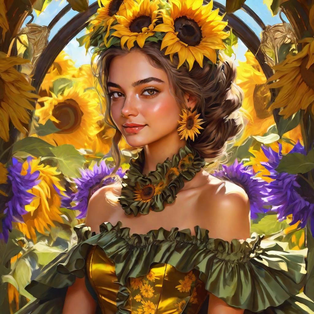 Sunflower Lady: Detailed Painterly Digital Art