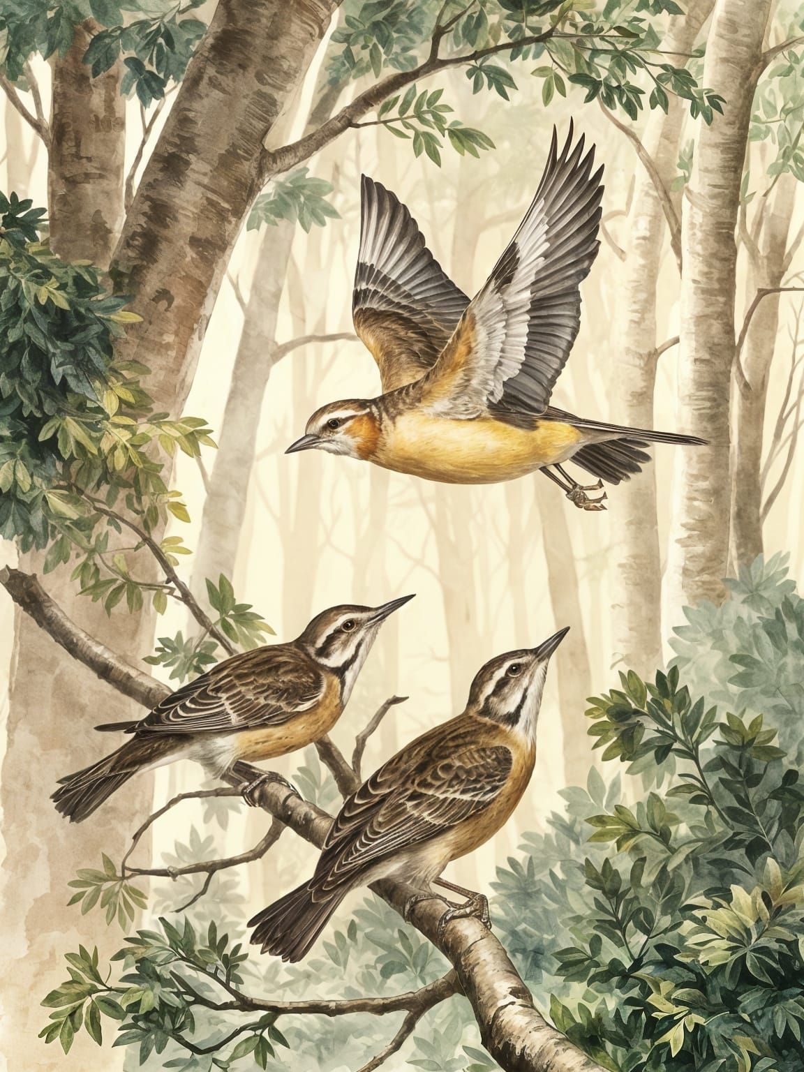 Lark in Flight Watercolor Illustration