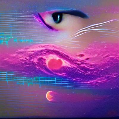 Synthwave Cat Moon over Phobos