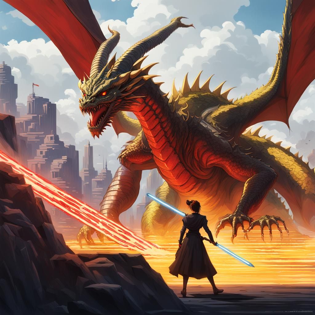 Golden Dragon vs Sith Warrior in Anime Style