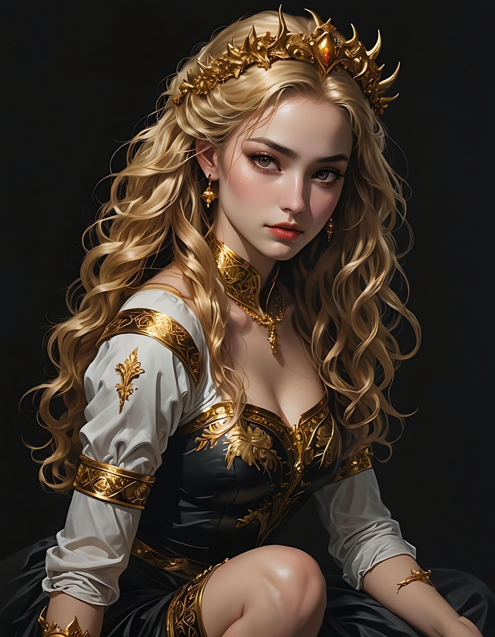 Golden Woman in Darkness: Hyperrealistic Airbrush Art