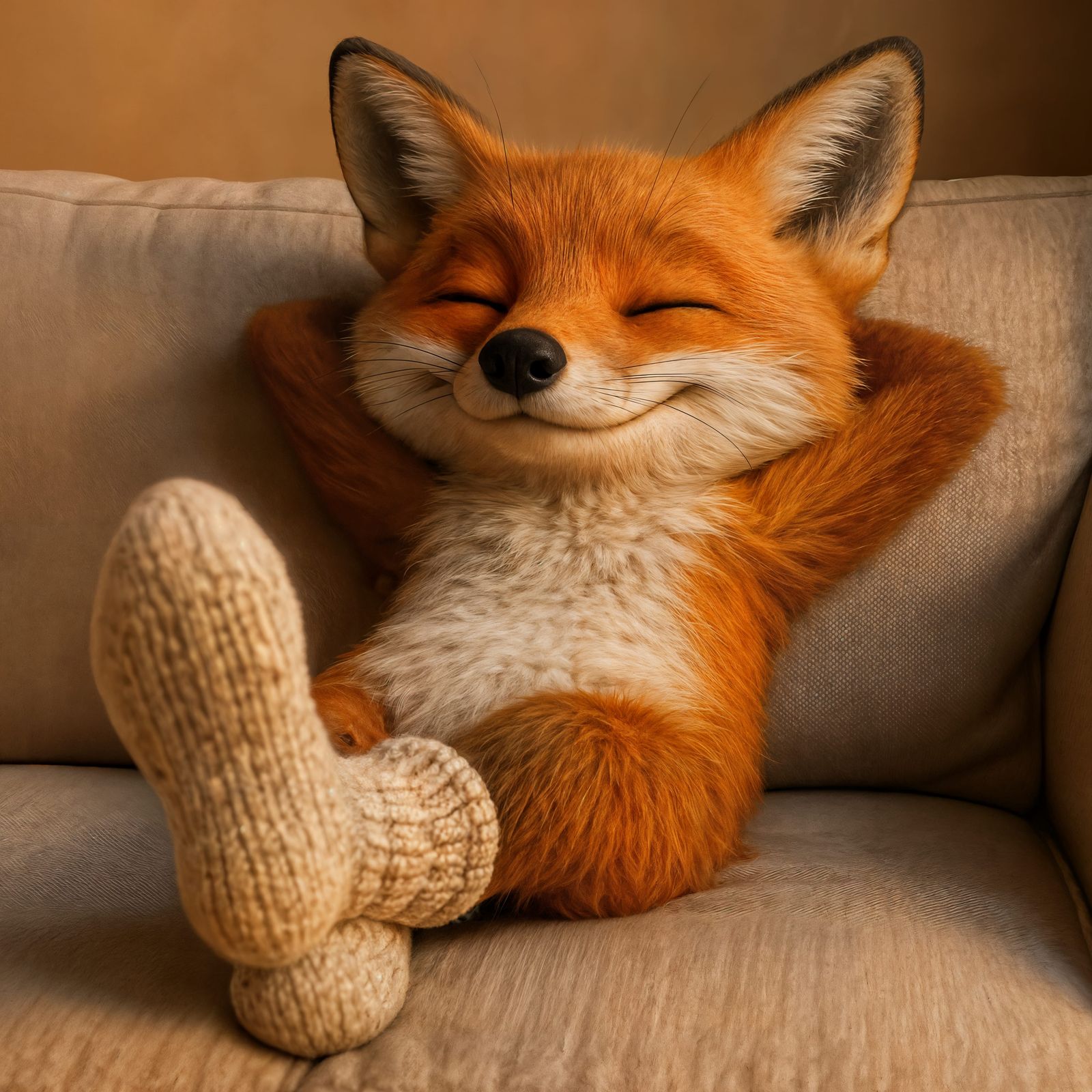 Adorable Fox Relaxing in Socks, CGI Render