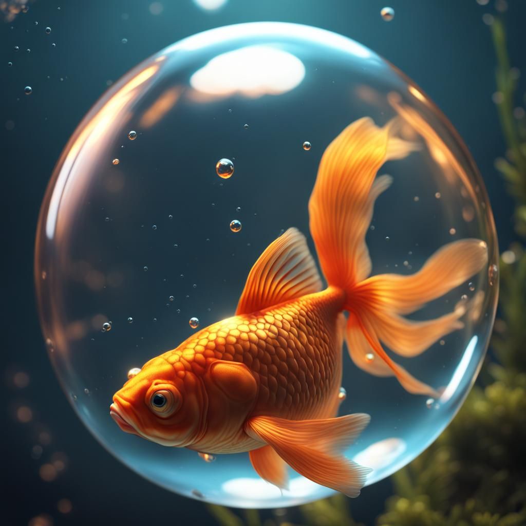 A goldfish swimming in a bubble
