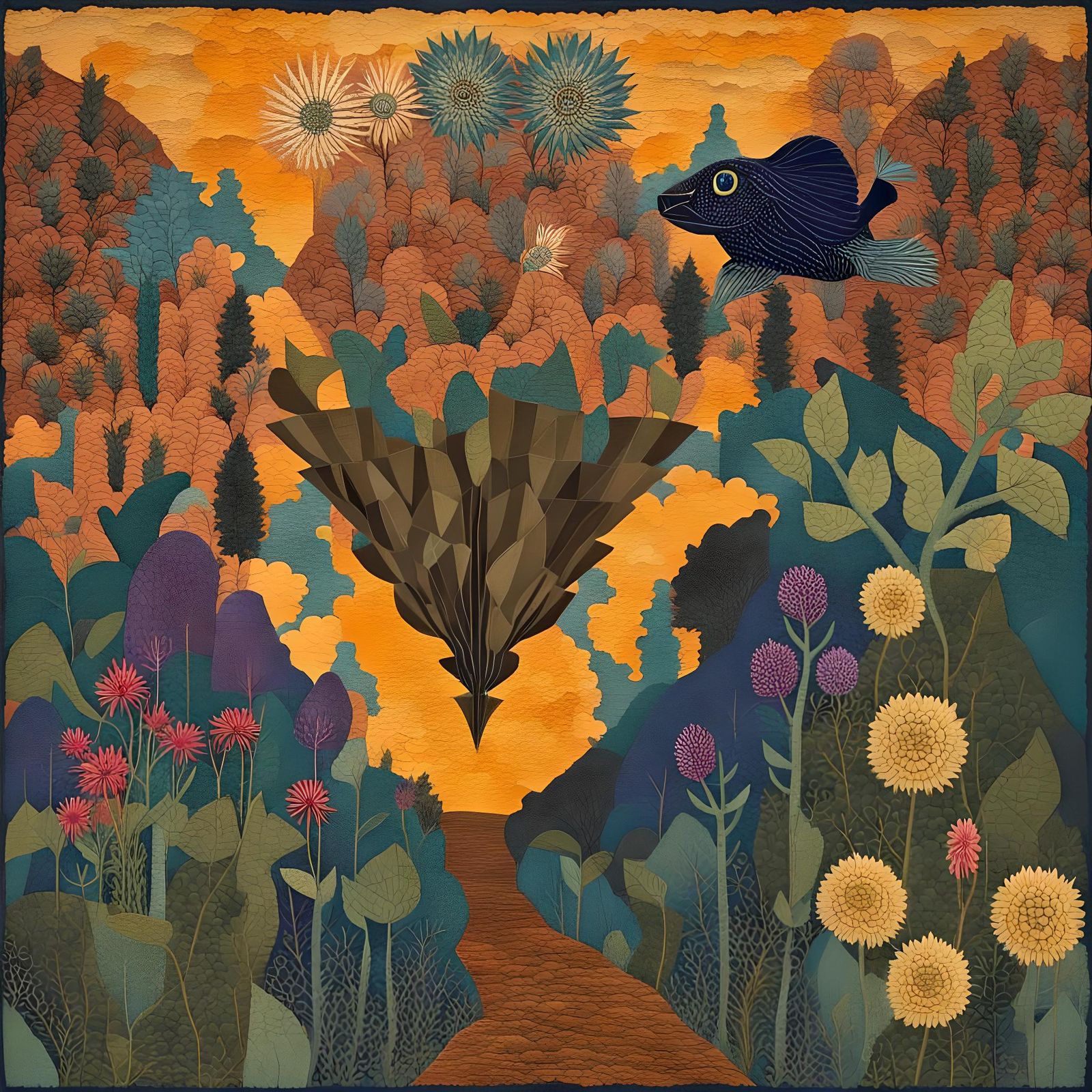 Dreamy Earth Mothership Soaring in the Night Sky