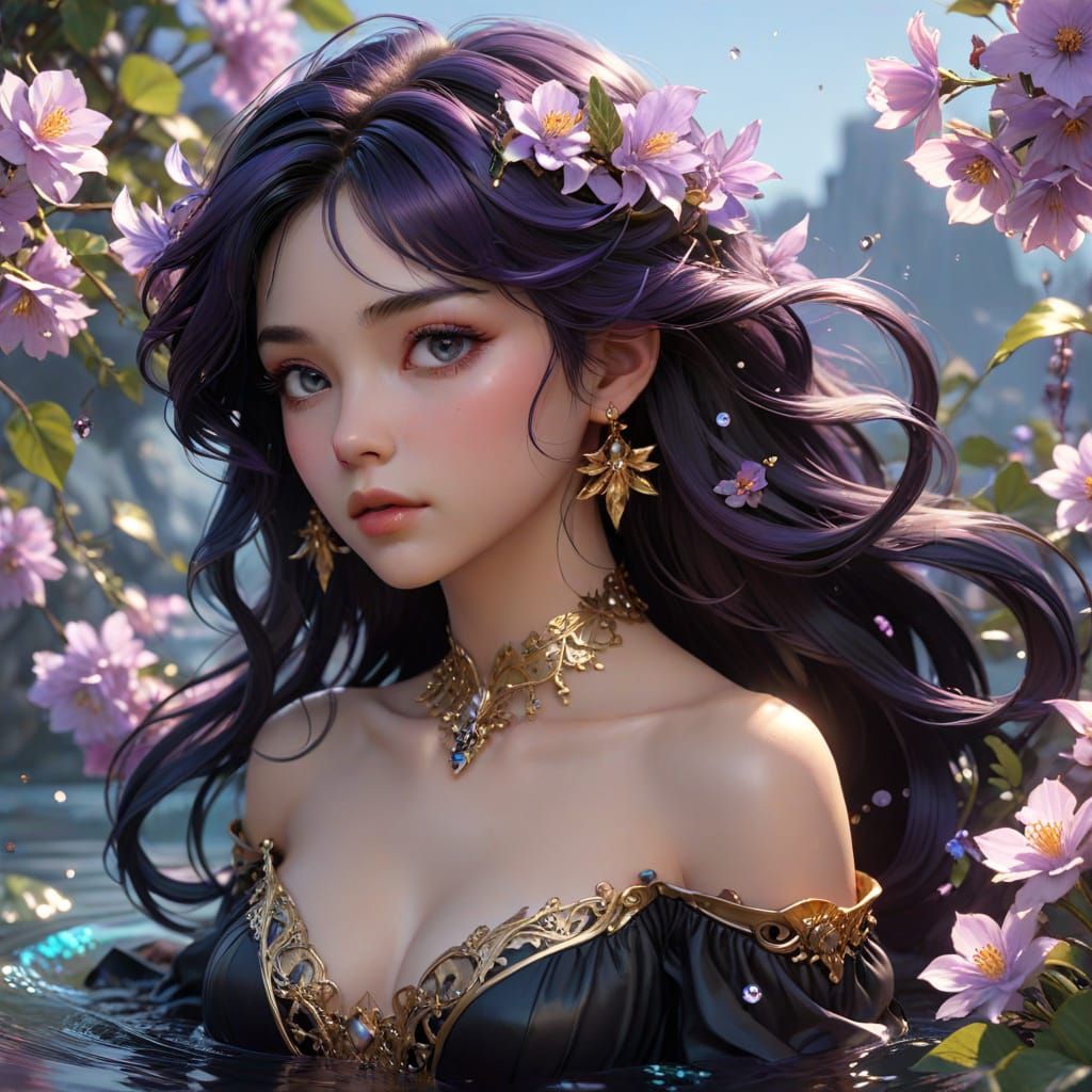 Anime Portrait of Aurora in Art Nouveau Style