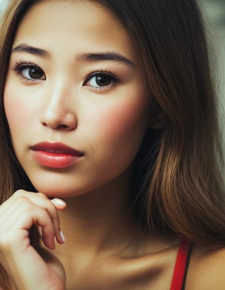 Beautiful Woman Wonders with Hand to Mouth