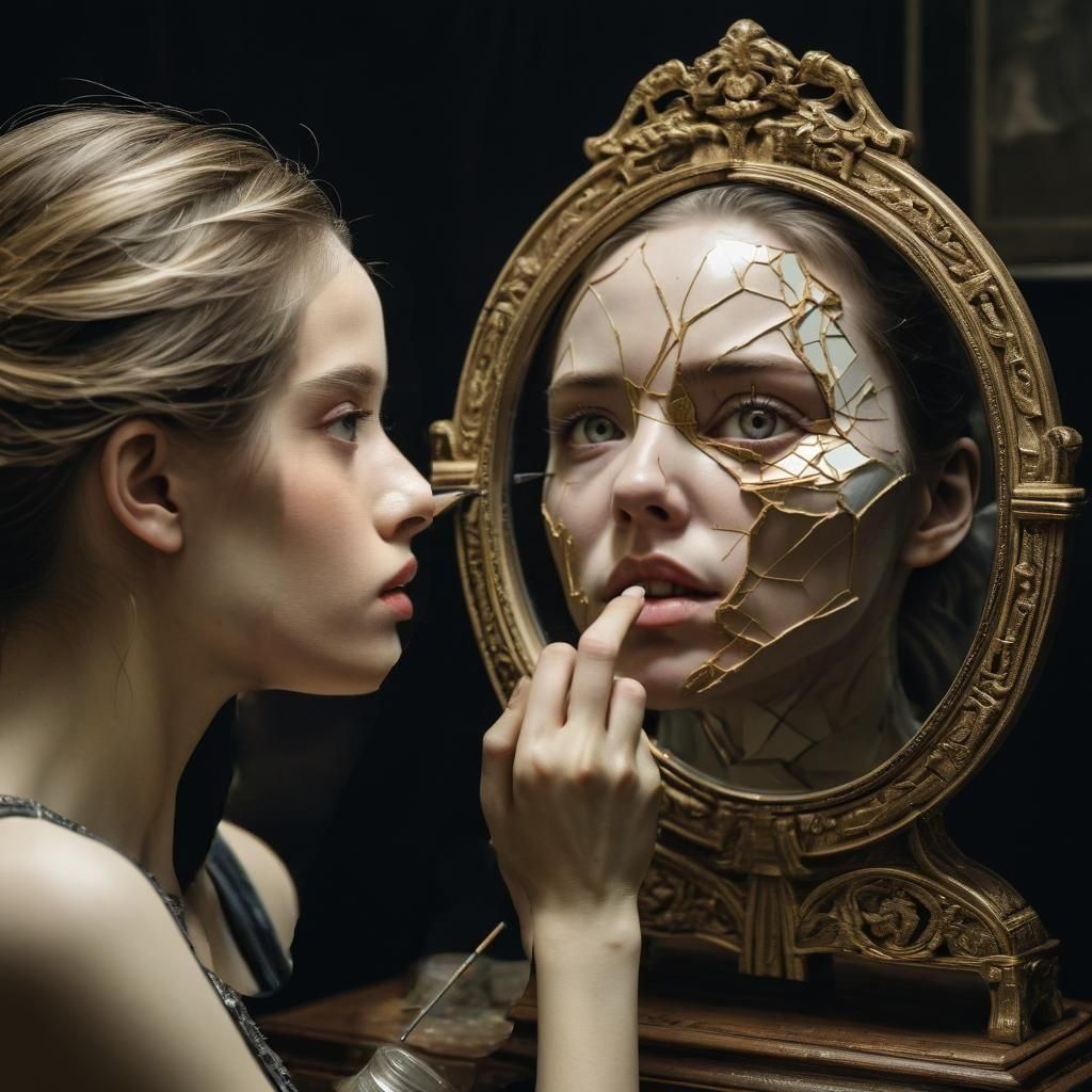 Woman Repairs Face with Kintsugi