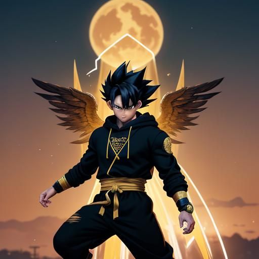 Golden-Winged Saiyan Warrior in Anime Style