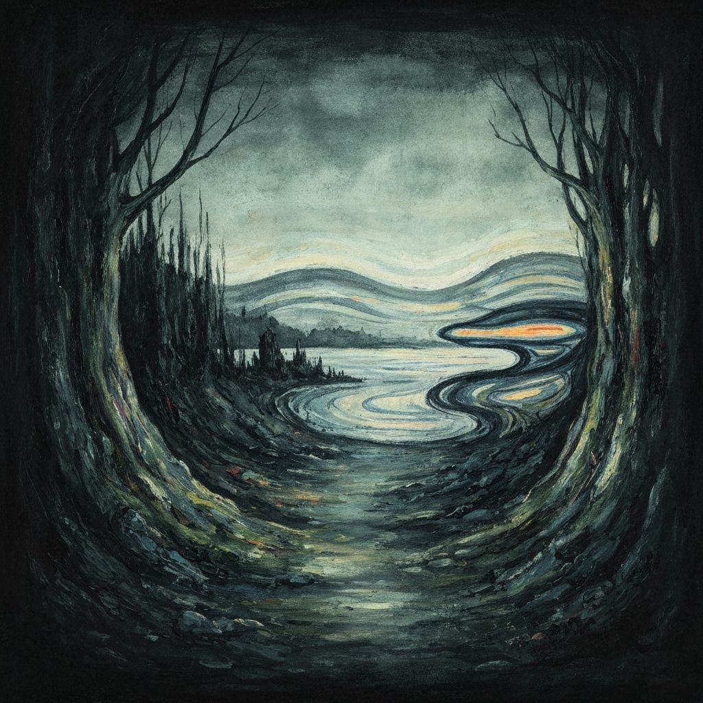 Ominous Dark Scene in Gouache and Watercolor Style