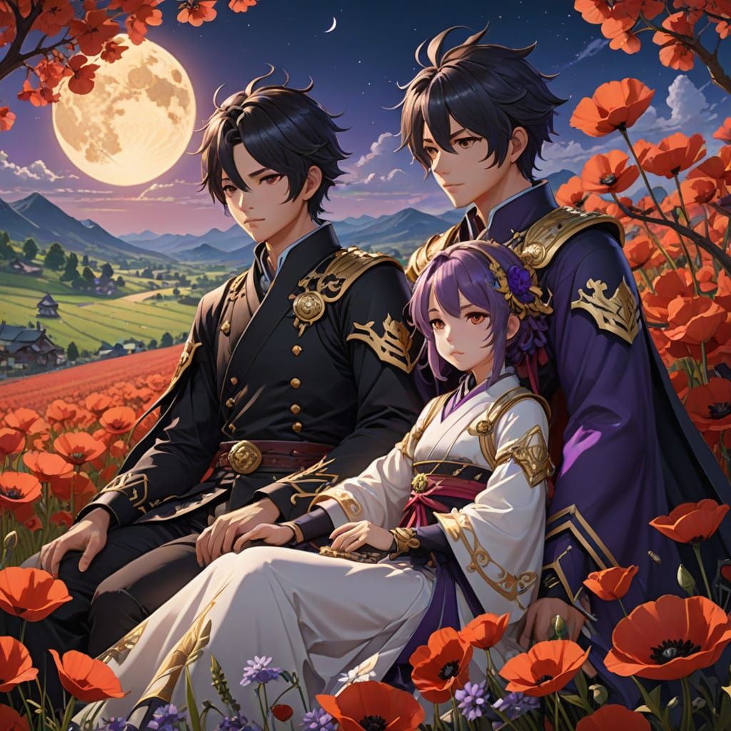 The God of Death and Sleep Relax in a Vibrant Purple Field