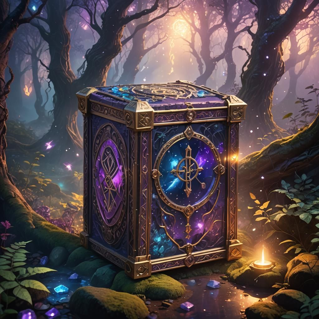 Mystical Box in Ancient Forest: Fantasy Concept Art