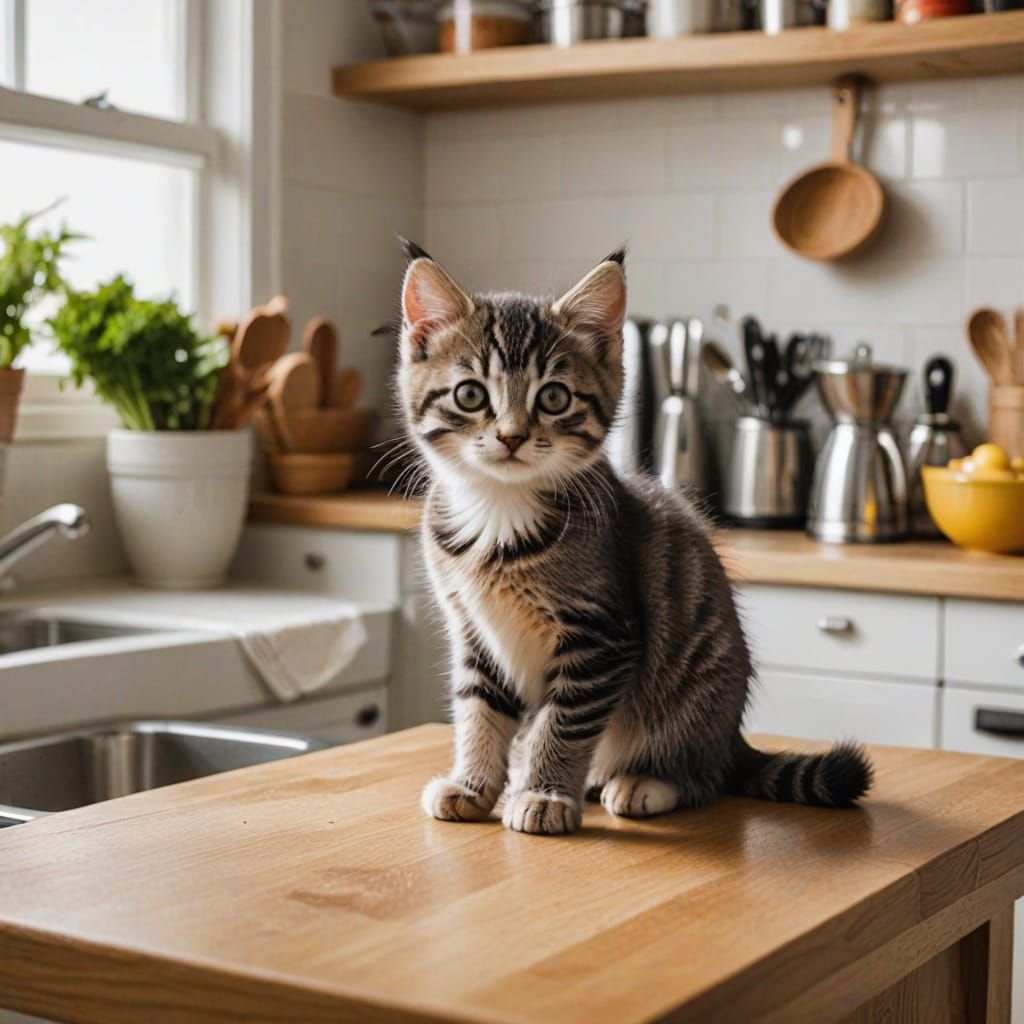 Kitten Amidst Kitchen Chaos