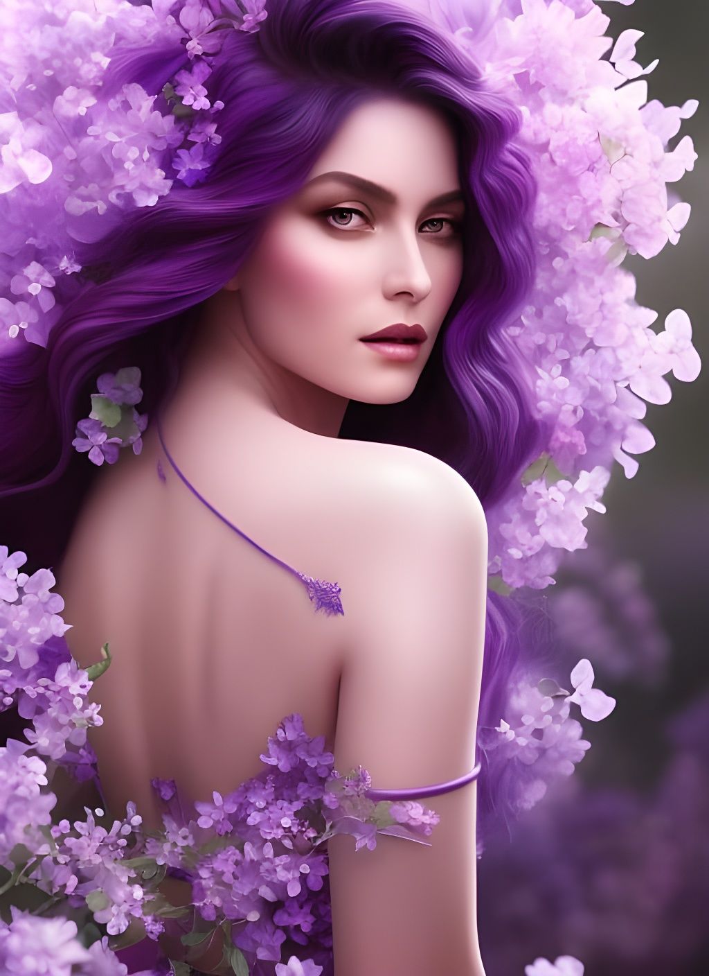 Violet Nature Goddess: Hyperrealistic Fantasy Art
