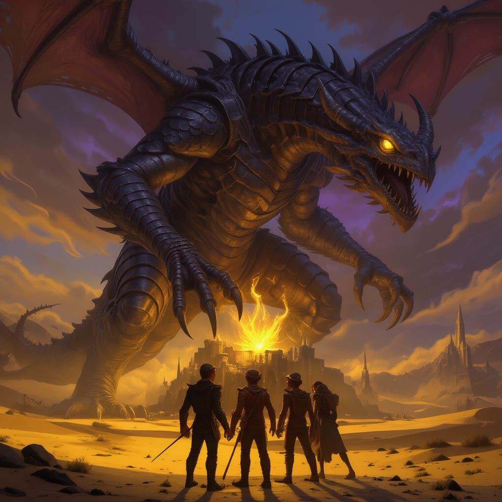 Kaiju Tarrasque vs Adventurers in Desert Wasteland