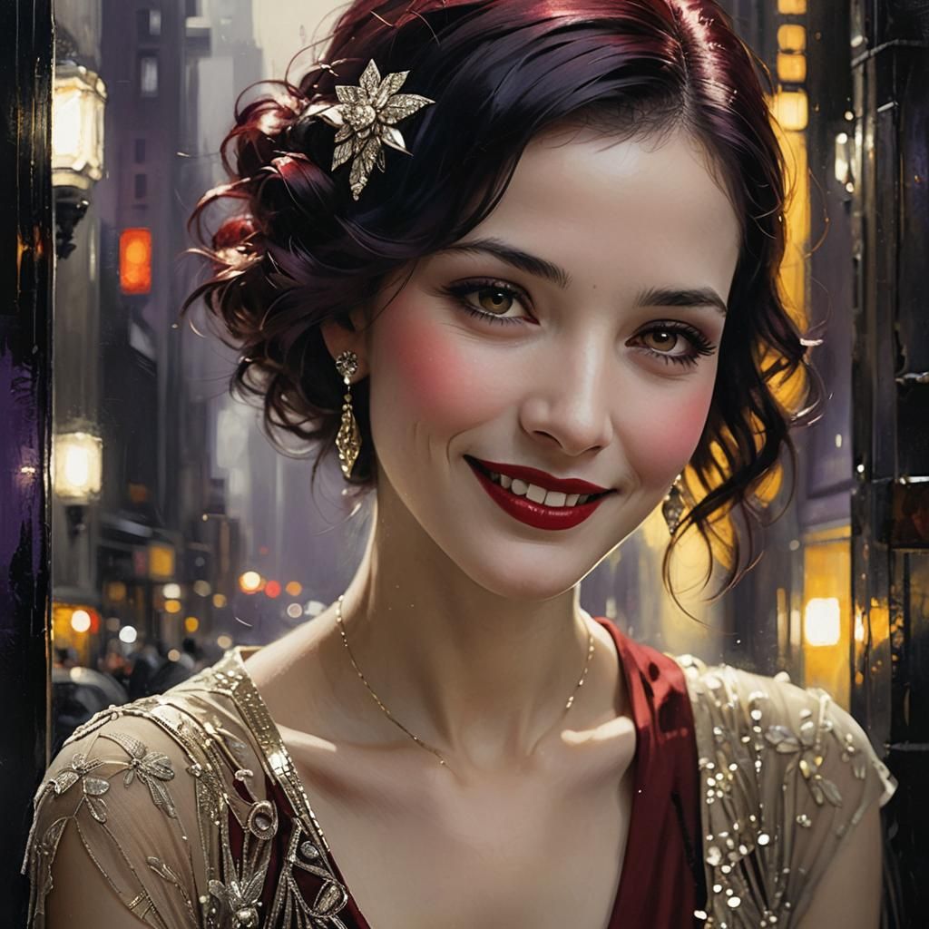 Art Deco Portrait in Red, Yellow, and Purple