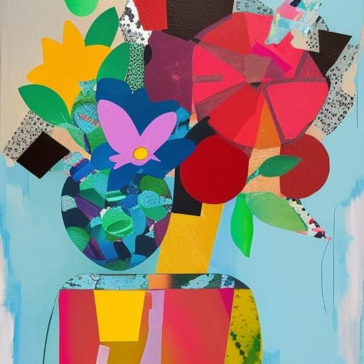 Whimsical Floral Still Life in Mixed Media