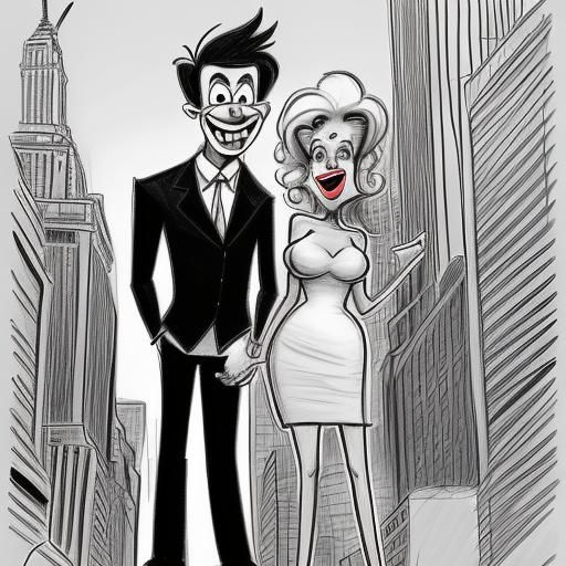 Funny Surreal Cartoon Couple in New York