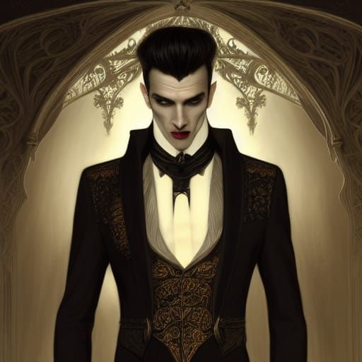 Handsome Vampire Portrait in Elaborate Black Suit